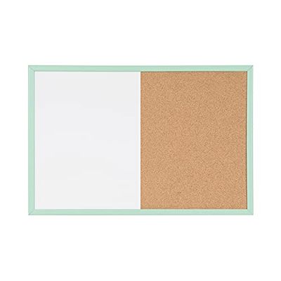 Bi-Office Lavagna Combinata, Lavagna Magnetica e Cancellabile a Secco, Cornice in Verde Pastello MDF, 80x60cm