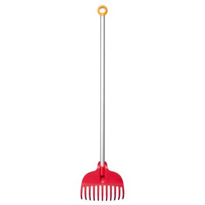Fiskars Ancinho para crianças, com 11 palhetas, comprimento: 86 cm, palhetas de material sintético/cabo de alumínio, vermelho/cinzento/laranja, 1001419