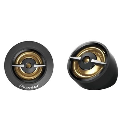 Pioneer Tweeter (450 W max. ciascuno, 100 W sinusoidali), suono potente, alta efficienza, foro di installazione da 38 mm, set con 2 altoparlanti, con adattatore per installazione ad angolo
