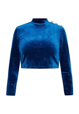 LYNNEA dames fluwelen shirt met glitter, smaragd blauw, S