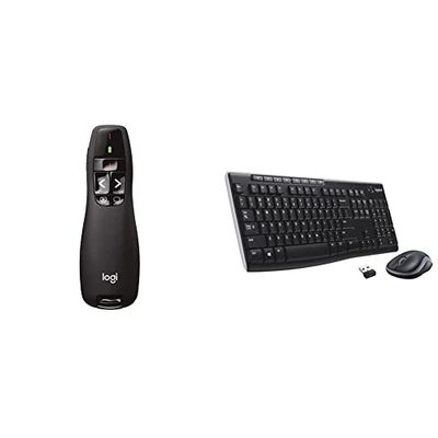 Logitech R400 Wireless Presentation Remote - Black & MK270 Wireless Keyboard and Mouse Combo for Windows, 2.4 GHz Wireless, Compact Mouse, 8 Multimedia and Shortcut Keys, Black