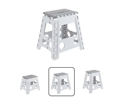 ARREGUI TB-039-GB Tabouret pliant | Marchepied pour adultes et enfants | Escabeau pliant | Tabouret marchepied enfant | Tabouret pour la cuisine, salle de bain, camping | 39 cm hauteur | Blanc et Gris