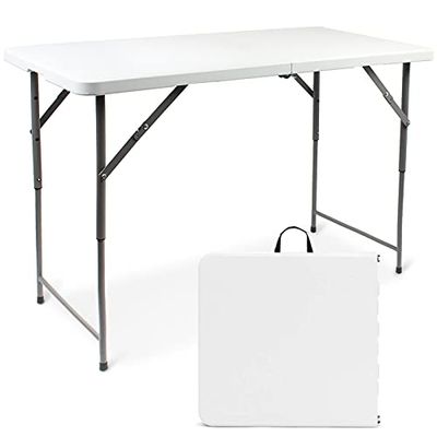 Todeco Mesa Multifuncional con Altura Ajustable, Mesa De Comedor para Camping, Mesa Plegable Multiusos 120x60x76cm, Carga máxima 70 kg, Blanco