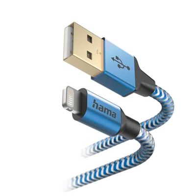 Hama Câble iPhone (Câble Lightning Certifié MFI, Câble Chargeur iPhone USB/Lightning, 1.5m, Refléchissant, Idéal Apple iPad/iPhone 14 13 12 11 Pro Max Plus mini SE XS Max XR X 8 7) Bleu