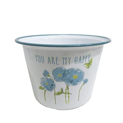 Macetero esmaltado con diseño Floral Azul de 2 l con Cita You Are My Happy