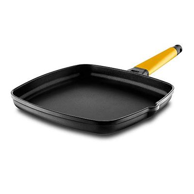 CASTEY - Grill assador de indução, 22 cm, modelo 8-P22, cor amarela, cabo removível, frigideira antiaderente de alumínio, distribuição homogénea do calor