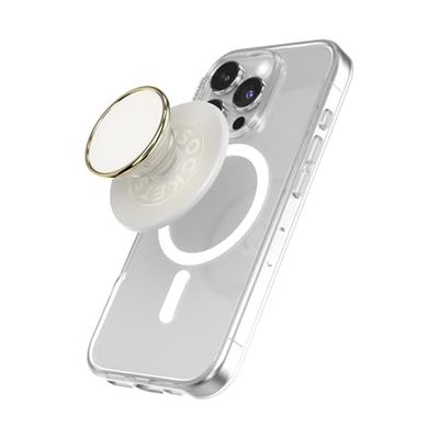 PopSockets: PopGrip Round per Magsafe - Anello Adattatore per MagSafe Incluso - Supporto e Impugnatura per Telefoni Cellulari e Custodia con un Top Intercambiabile - Enamel Coconut Creme