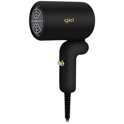 GKL Mini asciugacapelli da viaggio, 400 W, pieghevole, flusso d'aria calda fino a 70 °C per valigie, palestra, zaino e uso quotidiano. Mini essiccatore molto potente per le sue dimensioni (nero)