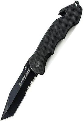 Smith & Wesson Unisex – vuxna, fickkniv, Border Guard II, blad: 10,8 cm, Tanto, svart, fällkniv, del tandad, tummstift, fickklämma, linerlock, flerfärgad, normal