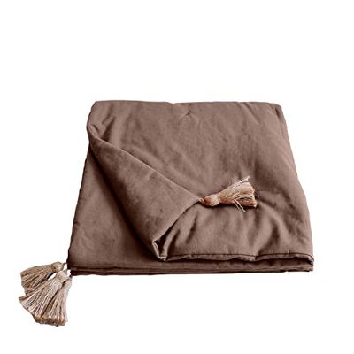 ED Enjoy Home – Edredon marrone visone con 4 pompon di iuta – 90 x 190 cm – 100% cotone – Certificato OEKO-TEX – Collezione Panama