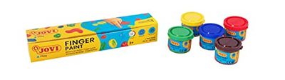 Jovi - Finger Paint, Peinture au doigt, Caisse de 5 pots 35 ml, Couleurs assorties, 100% lavable, À base d'ingrédients naturels, Sans gluten (540)