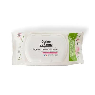 Corine de Farme - Micellar make-up remover wipes x 25 - plant-based fibre - removes make-up, moisturises and soothes your skin - Waterproof Efficiency