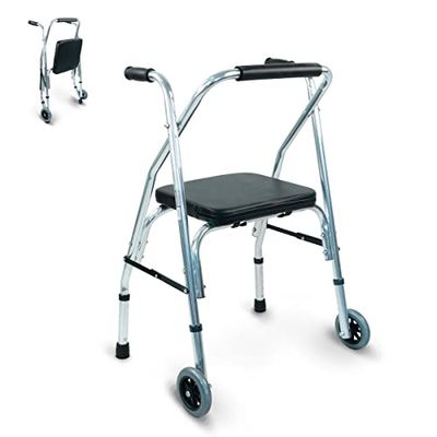 Mobiclinic®, Modèle Compostela, Déambulateur 2 roues, Marque européenne, Déambulateur pliant pour adultes, Déambulateur avec siège, Aluminium, Réglable en hauteur, Argent/noir