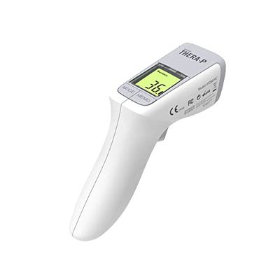 HoMedics TheraP Termómetro infrarrojo sin contacto – Distancia de medición sin contacto 1-5 cm en menos de 2 segundos Medición instantánea y alarma de fiebre de tres colores