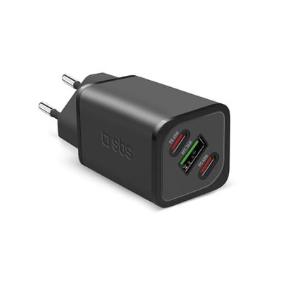 SBS Alimentatore Slim USB-C 65W, Tecnologia GaN, Power Delivery (PD), Ricarica Rapida, Adaptive Fast Charge (AFC), Caricatore per iPhone, iPad, MacBook Air, Samsung, Tablet, Smartphone, Notebook, Nero