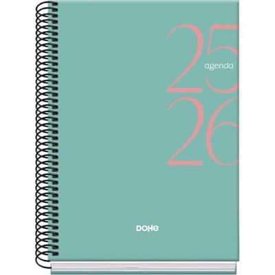 Dohe - Agenda Scolaire 2025 2026 - Semaine Vue, Taille A5 (15x21 cm), Espagnol et Anglais, Septembre à Juin, Fermeture à Spirale, Couverture Rigide - SYSTEM Vert