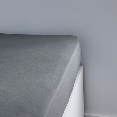 Essential Plain Jersey Fitted Sheet 140 x 190 cm Steel