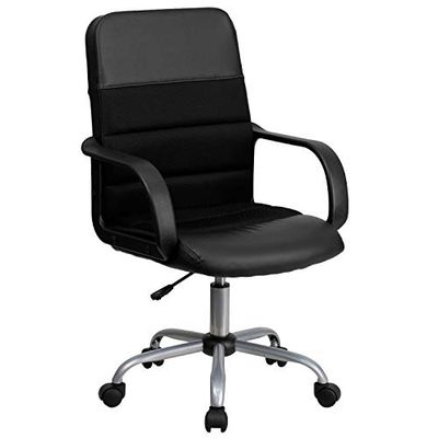 Flash Furniture Chaise de Bureau pivotante Manor en Cuir Souple à Dossier Moyen de avec Appui-tête et accoudoirs rembourrés, Chaise de Bureau Ergonomique rembourrée à Hauteur réglable, Black