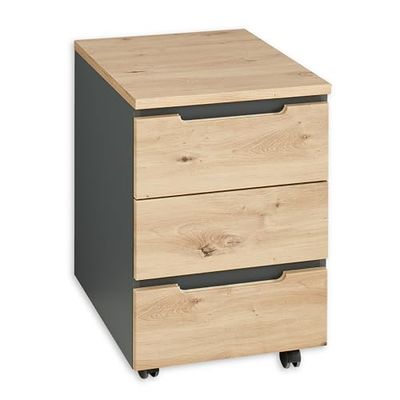 Stella Trading Memphis Rolcontainer bureau in Artisan eikenlook, grafiet - mobiele bureaukast met laden - 45 x 66 x 55 cm (B/H/D)