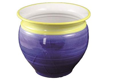 PORTAPIANTA VASO BLU E GIALLO IN CERAMICA DI VIETRI REALIZZATO E DIPINTO A MANO; DIAMETRO CM.30, ALTEZZA CM.26. CACHE POT TERRACOTTA CASA GIARDINO MADE IN ITALY