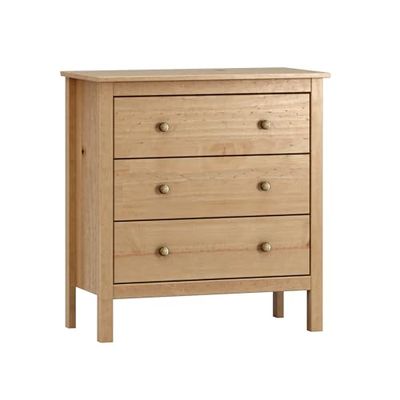 Cómoda de 3 cajones de madera maciza color Roble-miel. (Alto 81 cm/Ancho 76 cm/Fondo 40 cm)