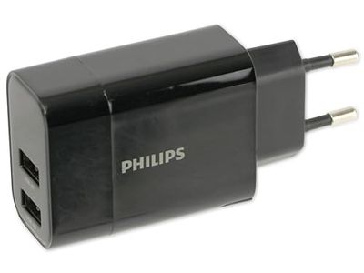 PHILIPS DLP2620/12 - Caricatore con 2 porte di ricarica USB-A - 17 W - Colore: Nero
