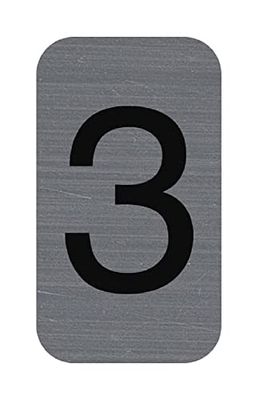 Exacompta - Réf. 67183E - 1 plaque adhésive CHIFFRE 3 - Plaque murale imprimée de signalisation - Sur tous supports - Aspect aluminium brossé - Dimensions : 2,5 x 4,4 cm