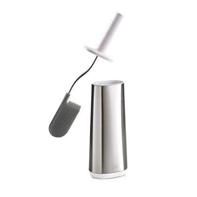 Joseph Joseph Flex Piaçaba em silicone higiénico, escova de banho com cabo resistente, ananás flexível, com sistema anti-gotejamento, anti-bloqueio, limpeza profunda - aço inoxidável, médio