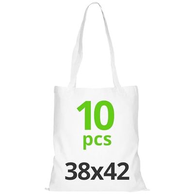 URBAN 5884 Borse Shopper Cotone 38x42cm, Borse in Cotone non Stampate, Manici Lunghi, Sacchetti per la Spesa Riutilizzabili, Set di Borse da Stampare o Dipingere
