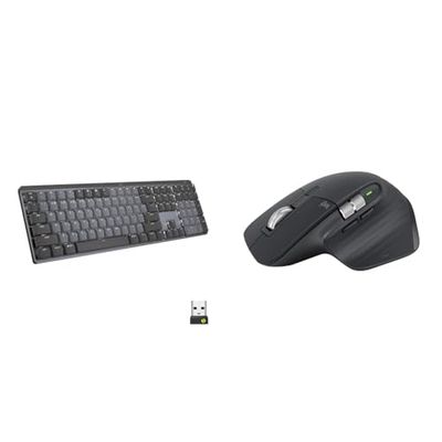 Logitech MX Mechanisch, Draadloos Verlicht Toetsenbord, Stille Tactiele Schakelaars, Duitse QWERTZ indeling - Grijs & Logitech MX Master 3S mouse Right-hand RF Wireless+Bluetooth Optical, 910-006559
