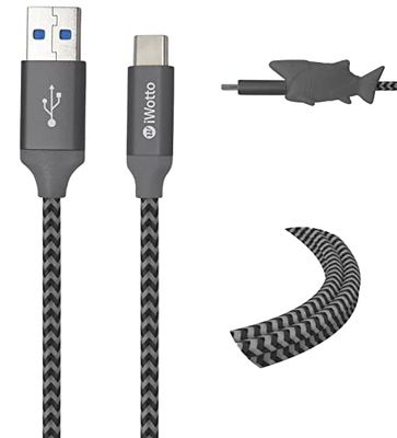 Iwotto Cavo USB Tipo C 1M - Carica e Sincronizzazione Rapide - USB 3.0 Grigio - Nylon Resistente e Protezione del Cavo a Forma di Squalo Inclusa - Compatibile con Samsung, Xiaomi, Huawei, PS4, Xbox