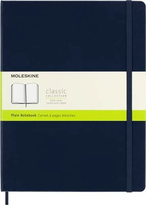 Moleskine Classic Carnet, Carnet avec Pages Blanches, Couverture Rigide et Fermeture Élastique, Couleur Bleu Saphir, 192 Pages, Format XL 19 x 25 cm