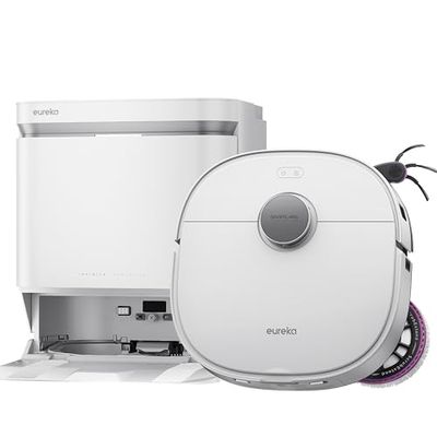 EUREKA J15 Max Ultra Robot Aspirapolvere Lavapavimenti, Aspirapolvere Robot Potente Aspirazione 22000Pa, Lavaggio Mocio ad Acqua Calda a 80℃, Batteria 6400mAh, Stazione Autopulizia/autopulente, Bianco