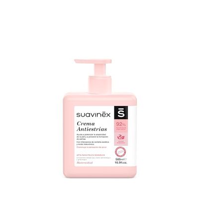 Suavinex, Creme antiestrias gravidez, evita estrias, elasticidade potência, acalma a comichão, adequado para peles sensíveis, aroma suave, 92% ingredientes de origem natural, com difusor de 500 ml