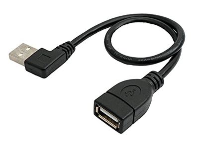 SYSTEM-S Cable USB 2.0 de 30 cm tipo A macho a hembra en ángulo negro