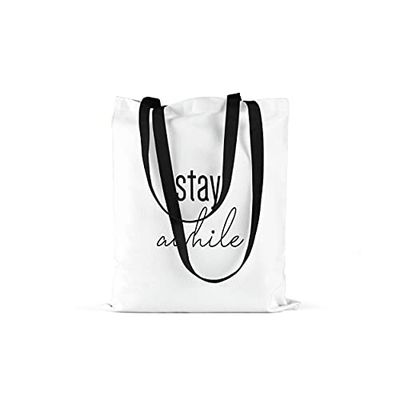Bonamaison Bolso De Mano Impreso, 100% Algodón, Bolso de la Compra Reutilizable, Bolso De Compras, Ecológico, Plegable, Bolso de Tela de Lona con Asas Negras, 48x55 Cm - Fabricado en Turquía
