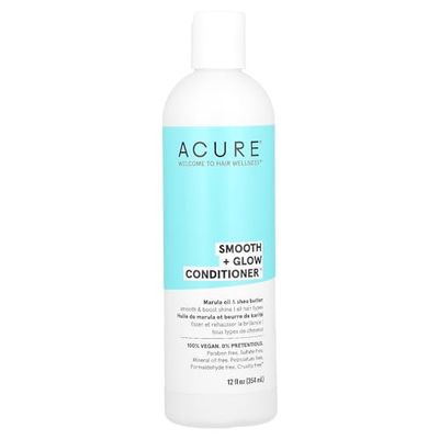 Acure Smooth + Glow Conditioner, All Hair Types, Marula Oil & Shea Butter 354 ml