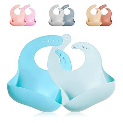 GODR7OY Silicone Baby Bib, BPA Free Waterproof Bibs, Adjustable 2PCS (Blue Sky)