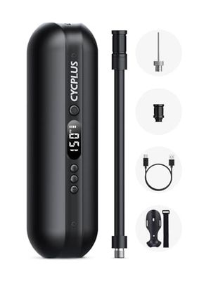 CYCPLUS Air Pump I50PSI Electric Compressor Portable Bicycle Pump Mini Tyre Pump with Digital LED Display LED Light Rechargeable Li-ion for All Bicycles Motorcycles and Cars