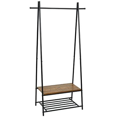 Mondeer Vintage Industrial Coat Rack Clothes Stand,Coat and Shoe Stand with Storage Shelf for Shoes,Hallway Matt Metal Frame Shoe Rack with Clothes Rack, Brown, 64x41x162cm