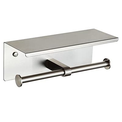 Soporte Doble para Papel higiénico con Estante de níquel Cepillado montado en la Pared