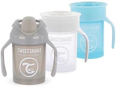 Twistshake Baby Sippy Cup Set - 3-Piece | 2x Cups 360-1x Mini Cup | Leak-proof Toddler Cup | Drinking Cup Set for Children | Kids Training Cup | BPA Free | 4 Months + | Grey Blue