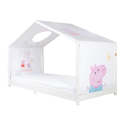 Funda roba para camas Montessori tipo casita 90 x 200 cm con diseño Peppa Pig - Accesorio para convertirla en cama con dosel - Incluye 3 bolsillos y ventana en el techo