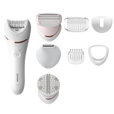 Philips Epilator Series 8000, Cordless Wet and Dry Epilator for Legs and Body, Hair Removal Device, with 8 Accessories, Shaver, Trimmer and Body Exfoliator, Model BRE735/01