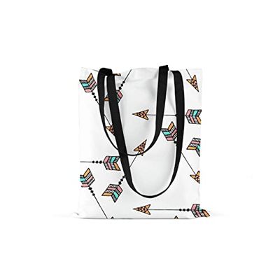 Bonamaison Bolso De Mano Impreso, 100% Algodón, Bolso de la Compra Reutilizable, Bolso De Compras, Ecológico, Plegable, Bolso de Tela de Lona con Asas Negras, 48x55 Cm - Fabricado en Turquía