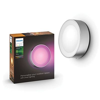 Philips Hue Daylo Wandlamp - Wit en Gekleurd Licht - IP44 Waterbestendige Muurlamp - Dimbaar - Buitenverlichting - Verbind met Hue Bridge - Werkt met Alexa en Google Home - RVS