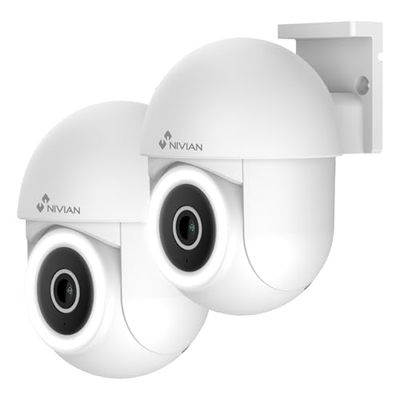 NIVIAN - Kamera PTZ WiFi Mini 2K, 2,4 Ghz | Noktowizor | Wykrywanie ruchu i samotracking | Zewnętrzna IP65 | Kompatybilny z Alexa i Google Home | Kontrola aplikacji Tuya (2 kamery WiFi Ptz)