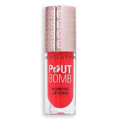 Revolution Beauty, Pout Bomb Plumping Lip Gloss, High-Shine for Glossy, Fuller & Plump Lips with Hyaluronic Acid & Peptides, Vegan & Cruelty-Free, Cherry Sheer Red