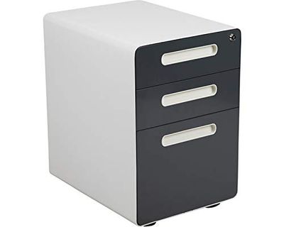 Flash Furniture 3-lådor mobila arkivskåp, vitt och kol, 53 cm L x 40 cm B x 24 tum H