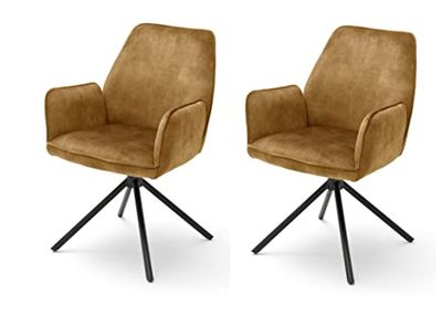 Robas Lund Eetkamerstoelen, set van 2, 180 graden draaibaar, met nivellering curry, belastbaar tot 120 kg, stoel met stoffen bekleding, vintage velours-look